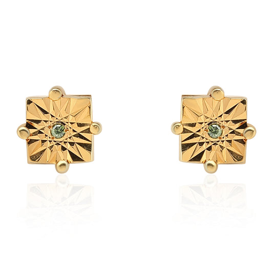 Pozlátené Strieborné Náušnice s so Zeleným Diamantom