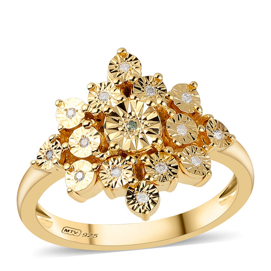 Pozlátený Strieborný Prsteň s so Zeleným Diamantom a Bielym Diamantom