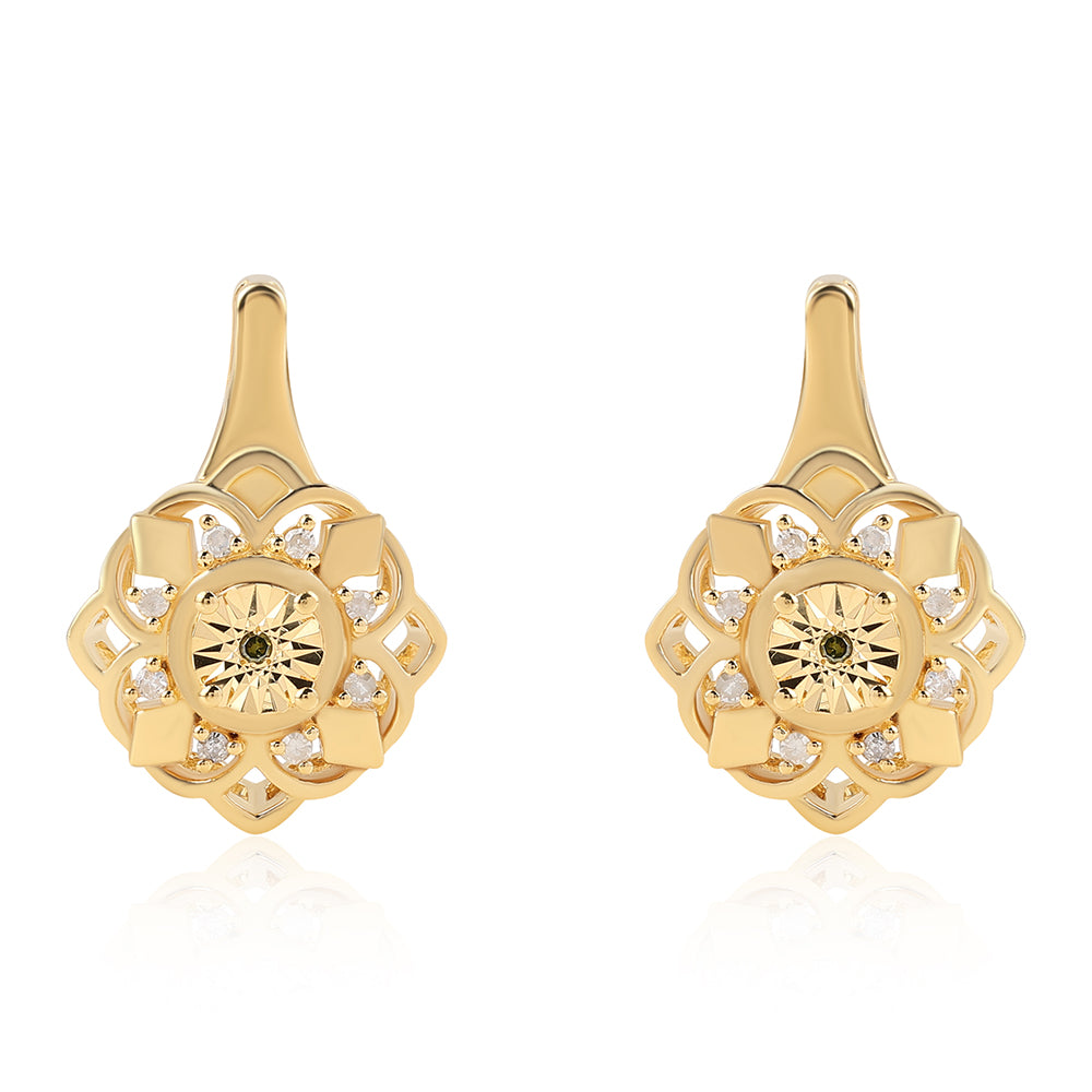 Pozlátené Strieborné Náušnice s so Zeleným Diamantom a Bielym Diamantom 1 