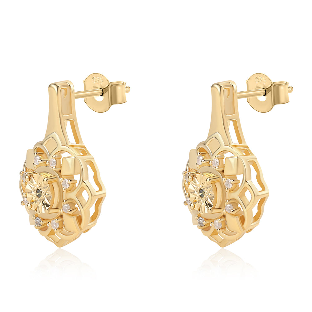 Pozlátené Strieborné Náušnice s so Zeleným Diamantom a Bielym Diamantom