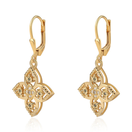 Pozlátené Strieborné Náušnice s so Zeleným Diamantom a Bielym Diamantom