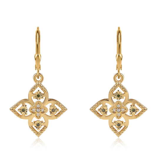 Pozlátené Strieborné Náušnice s so Zeleným Diamantom a Bielym Diamantom