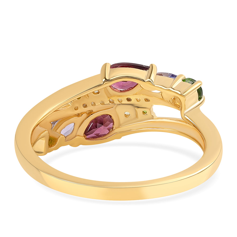 Pozlátený Strieborný Prsteň s Rhodolitovým Granátom a Tanzanitom 2 