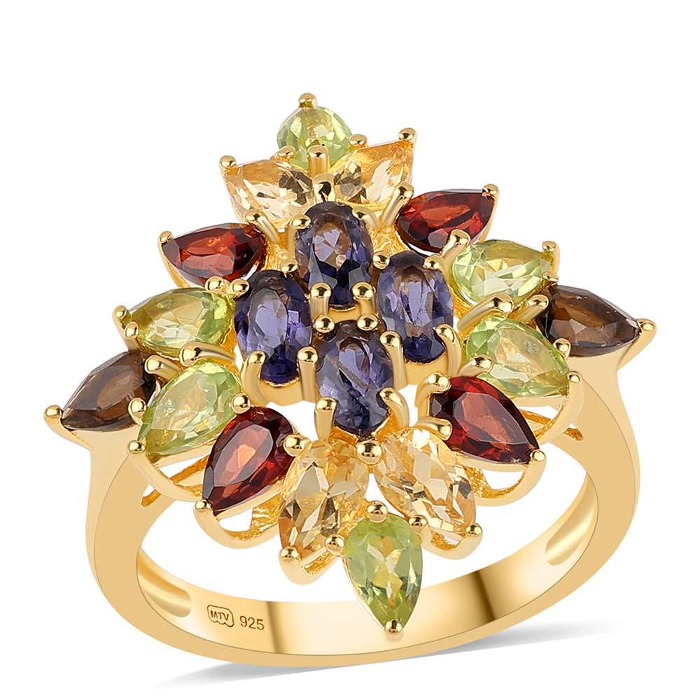 Pozlátený Strieborný Prsteň s Červeným Granátom a Olivínom 1 