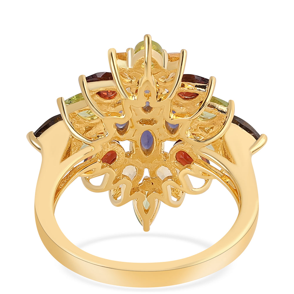 Pozlátený Strieborný Prsteň s Červeným Granátom a Olivínom 2 