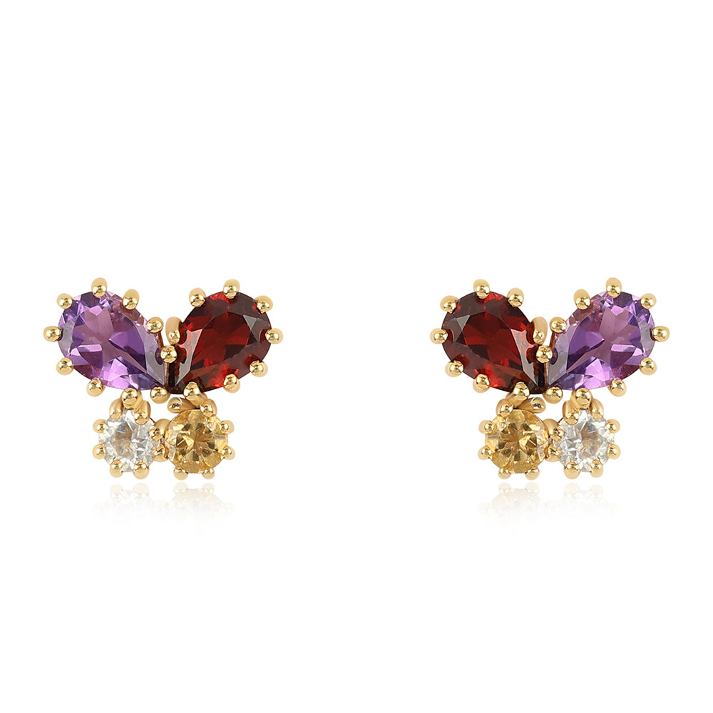 Pozlátené Strieborné Náušnice s Africkým Ametystom a Citrínom 1 