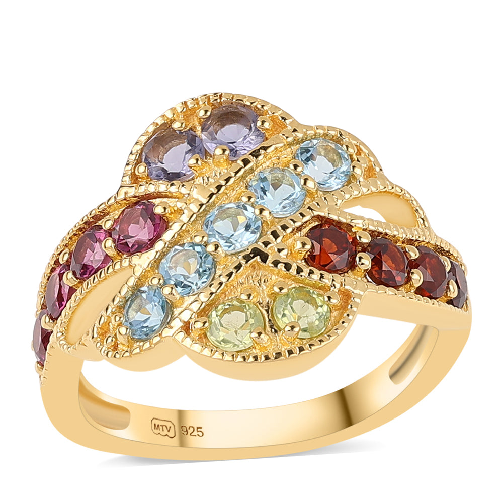 Pozlátený Strieborný Prsteň s Červeným Granátom a Olivínom 1 