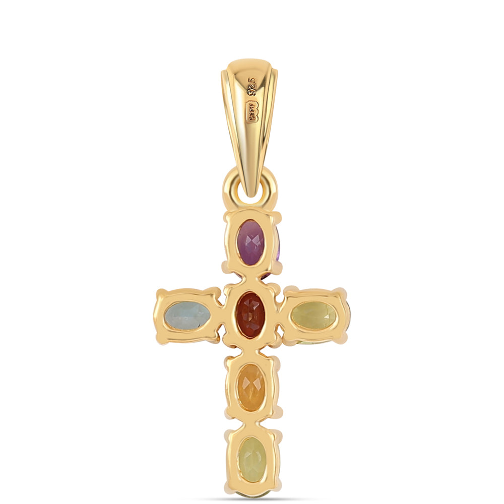 Kríž Pozlátený Strieborný Prívesok s Africkým Ametystom a Olivínom 2 