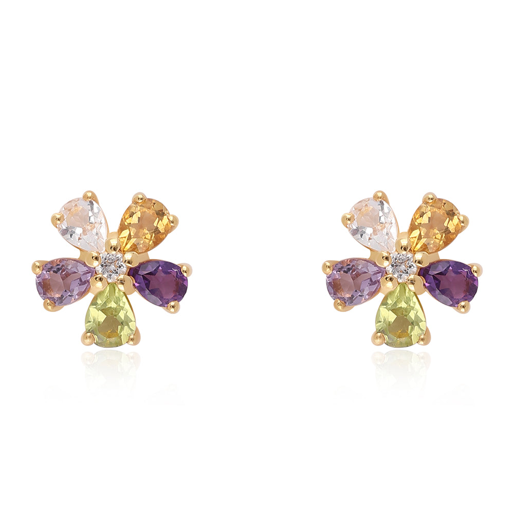 Pozlátené Strieborné Náušnice s Rose De France Ametystom a Olivínom