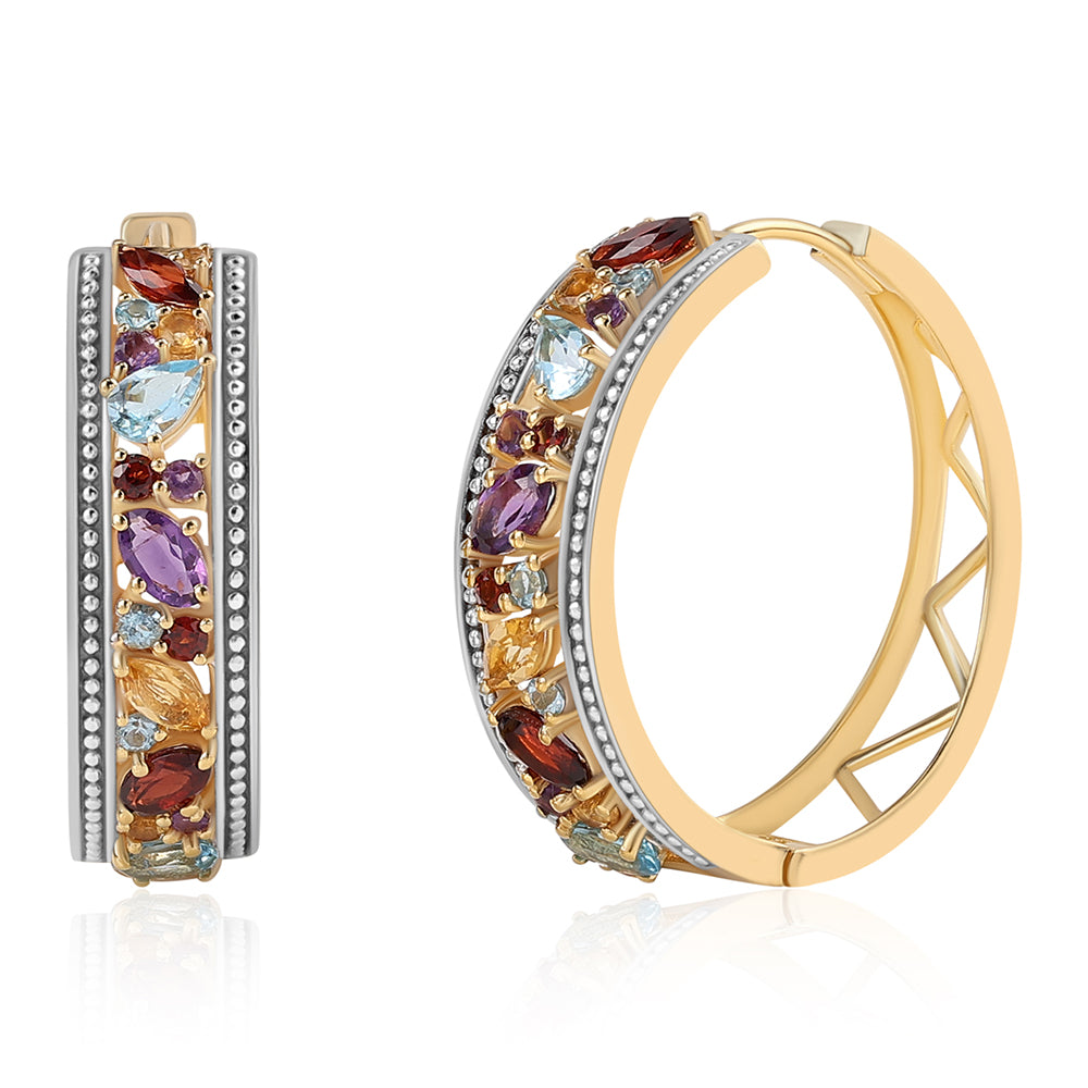 Pozlátené Strieborné Náušnice s Červeným Granátom a Citrínom 1 