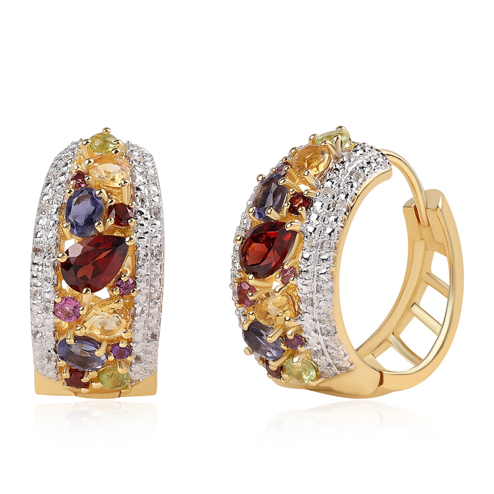 Pozlátené Strieborné Náušnice s Rhodolitovým Granátom a Olivínom