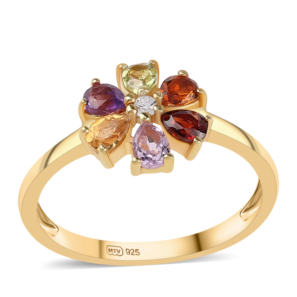 Pozlátený Strieborný Prsteň s Rose De France Ametystom a Červeným Granátom 1 