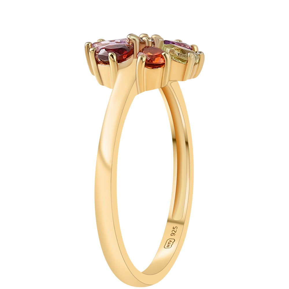 Pozlátený Strieborný Prsteň s Rose De France Ametystom a Červeným Granátom 3 