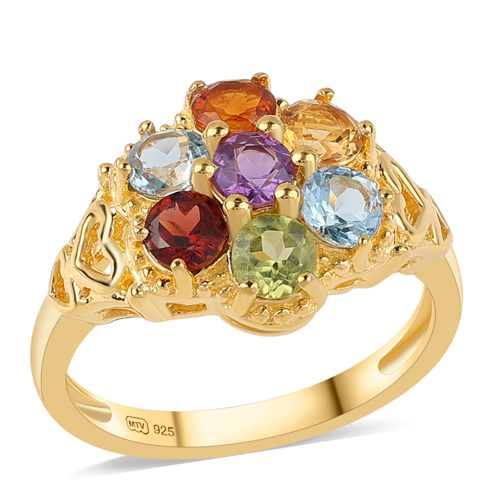 Pozlátený Strieborný Prsteň s Červeným Granátom a Citrínom 1 