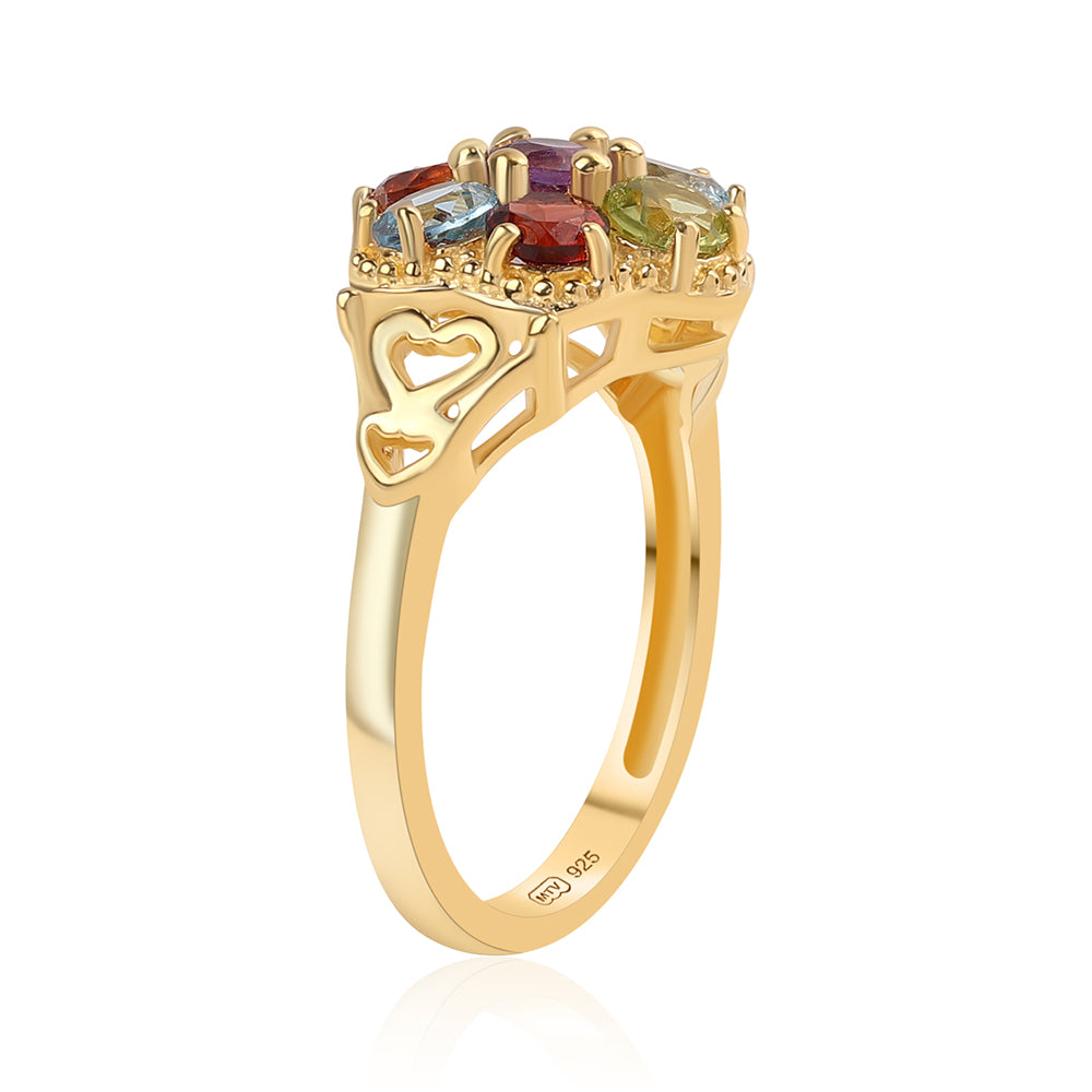 Pozlátený Strieborný Prsteň s Červeným Granátom a Citrínom