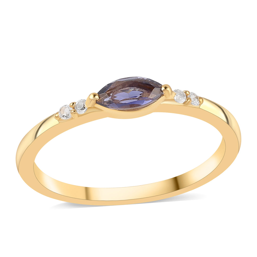 Pozlátený Strieborný Prsteň s Iolitom a Bielym Topásom 1 