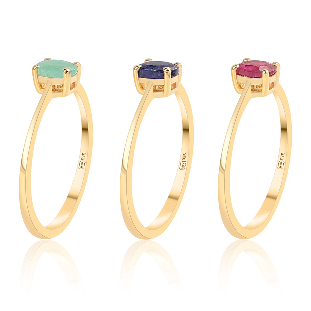 Pozlátené Strieborné Sada s Thajským Rubínom a Brazílskym Smaragdom ( Prsteň ) 3 