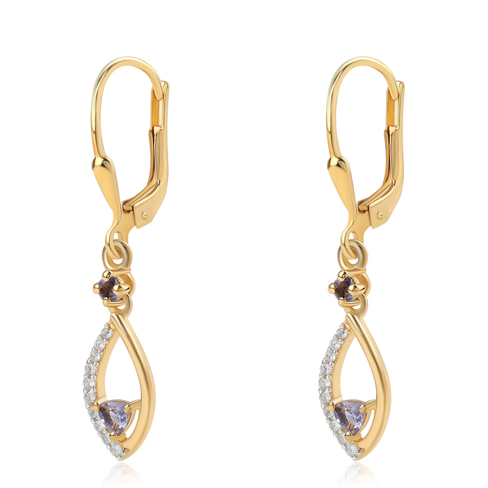 Pozlátené Strieborné Náušnice s Iolitom a Bielym Topásom 3 