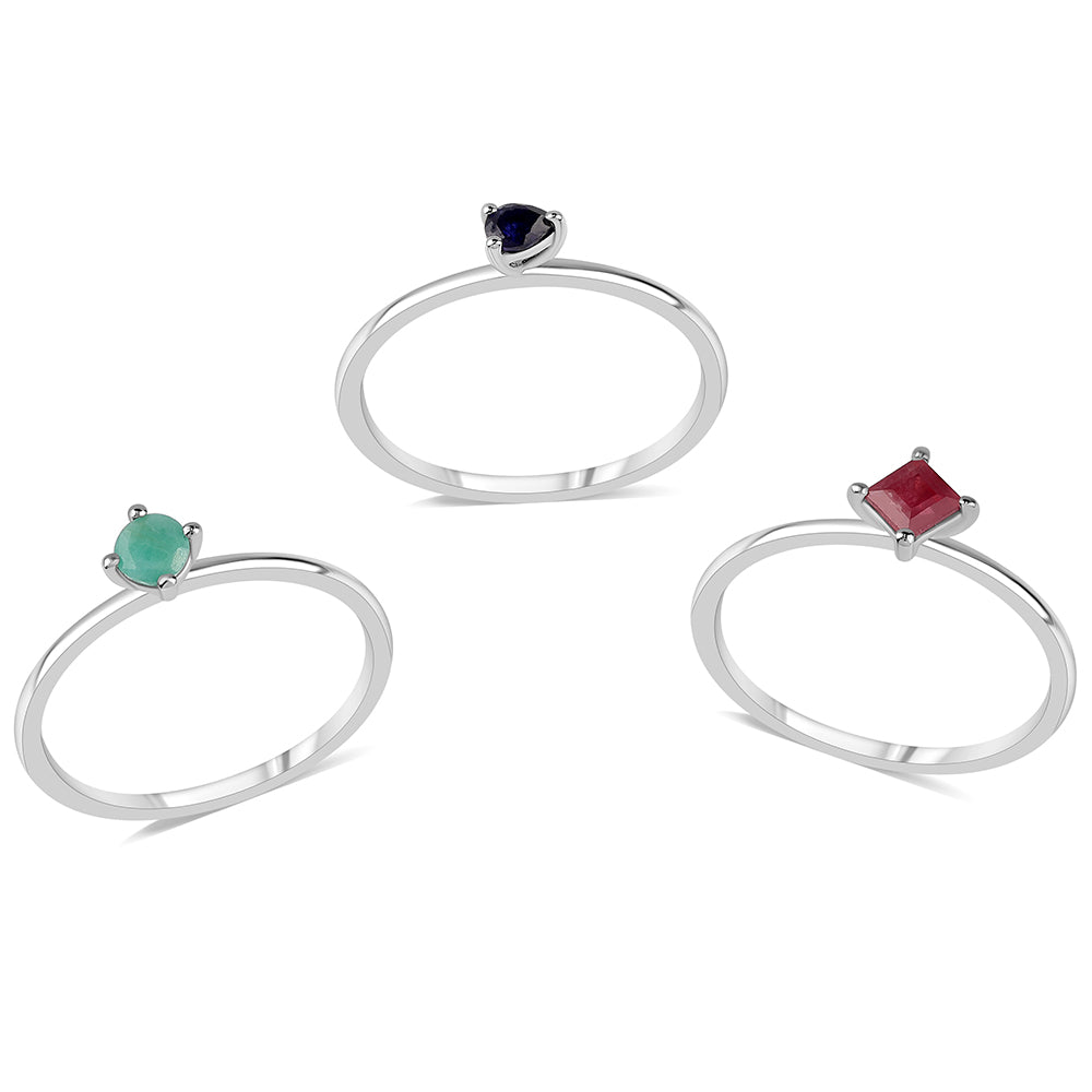 Strieborné Sada s Thajským Rubínom a Brazílskym Smaragdom ( Prsteň )