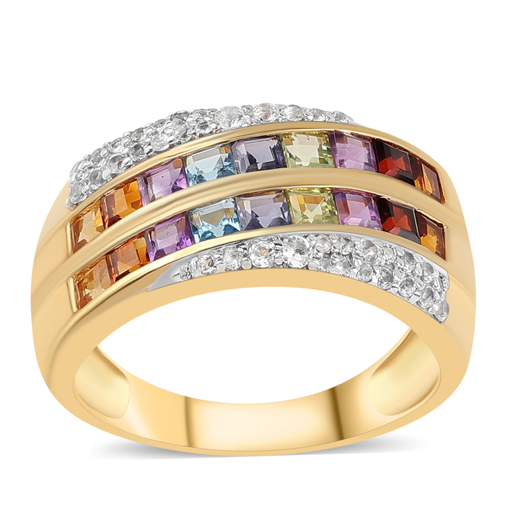 Pozlátený Strieborný Prsteň s Africkým Ametystom a Červeným Granátom