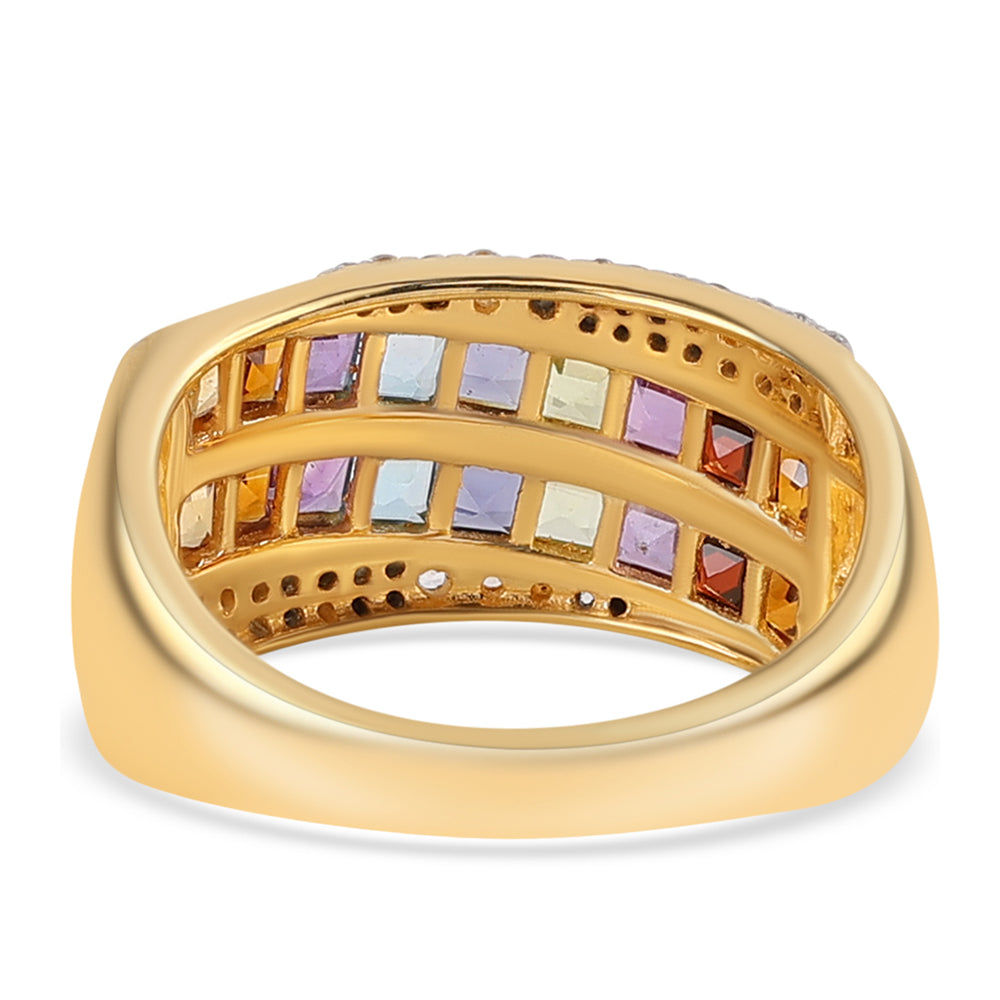 Pozlátený Strieborný Prsteň s Africkým Ametystom a Červeným Granátom