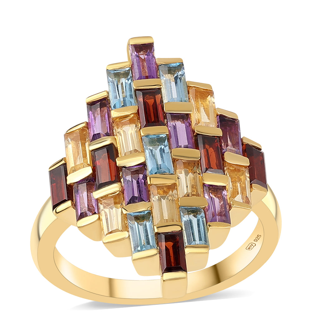 Pozlátený Strieborný Prsteň s Africkým Ametystom a Citrínom 1 