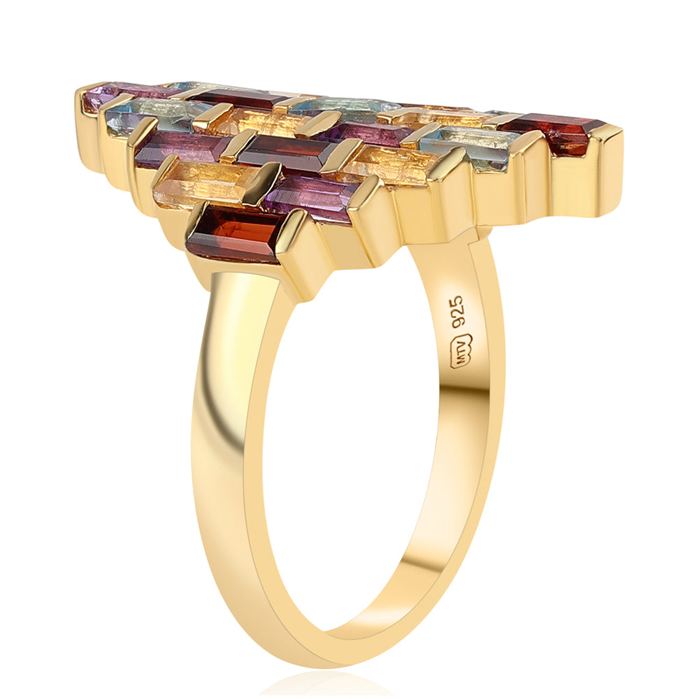 Pozlátený Strieborný Prsteň s Africkým Ametystom a Citrínom 3 