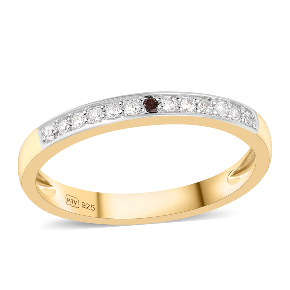 Pozlátený Strieborný Prsteň s Červeným Diamantom a Bielym Topásom 4 