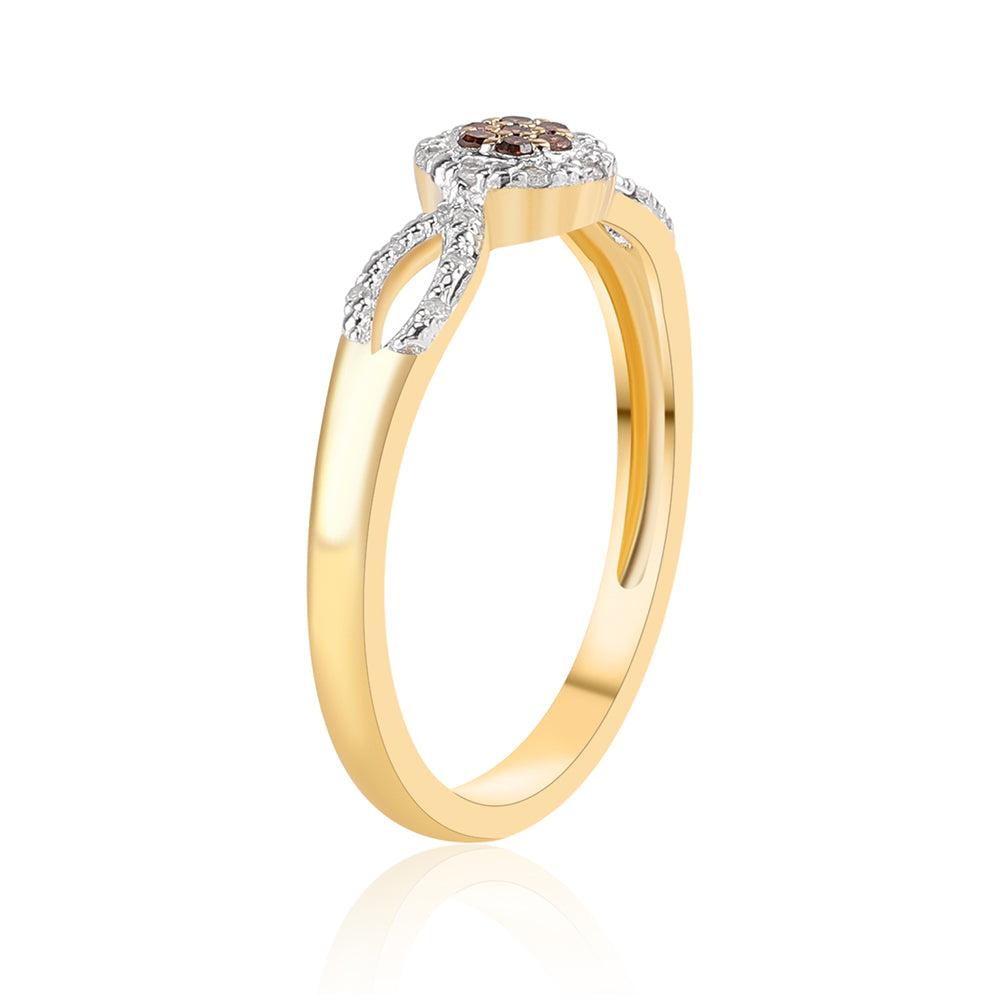 Pozlátený Strieborný Prsteň s Červeným Diamantom a Bielym Diamantom