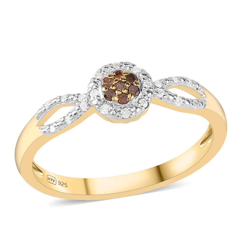 Pozlátený Strieborný Prsteň s Červeným Diamantom a Bielym Diamantom 4 