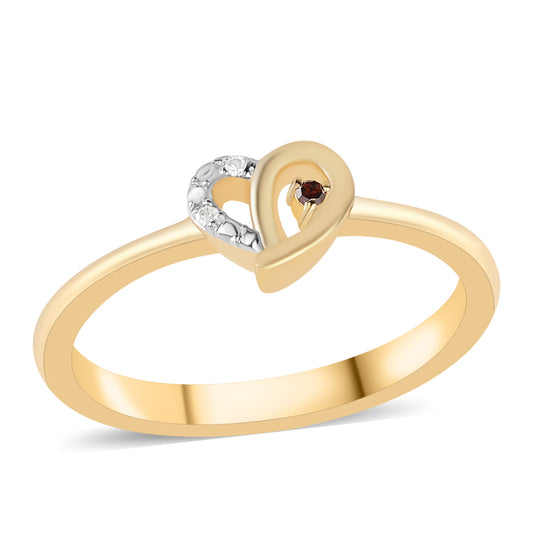 Pozlátený Strieborný Prsteň s Červeným Diamantom a Bielym Diamantom