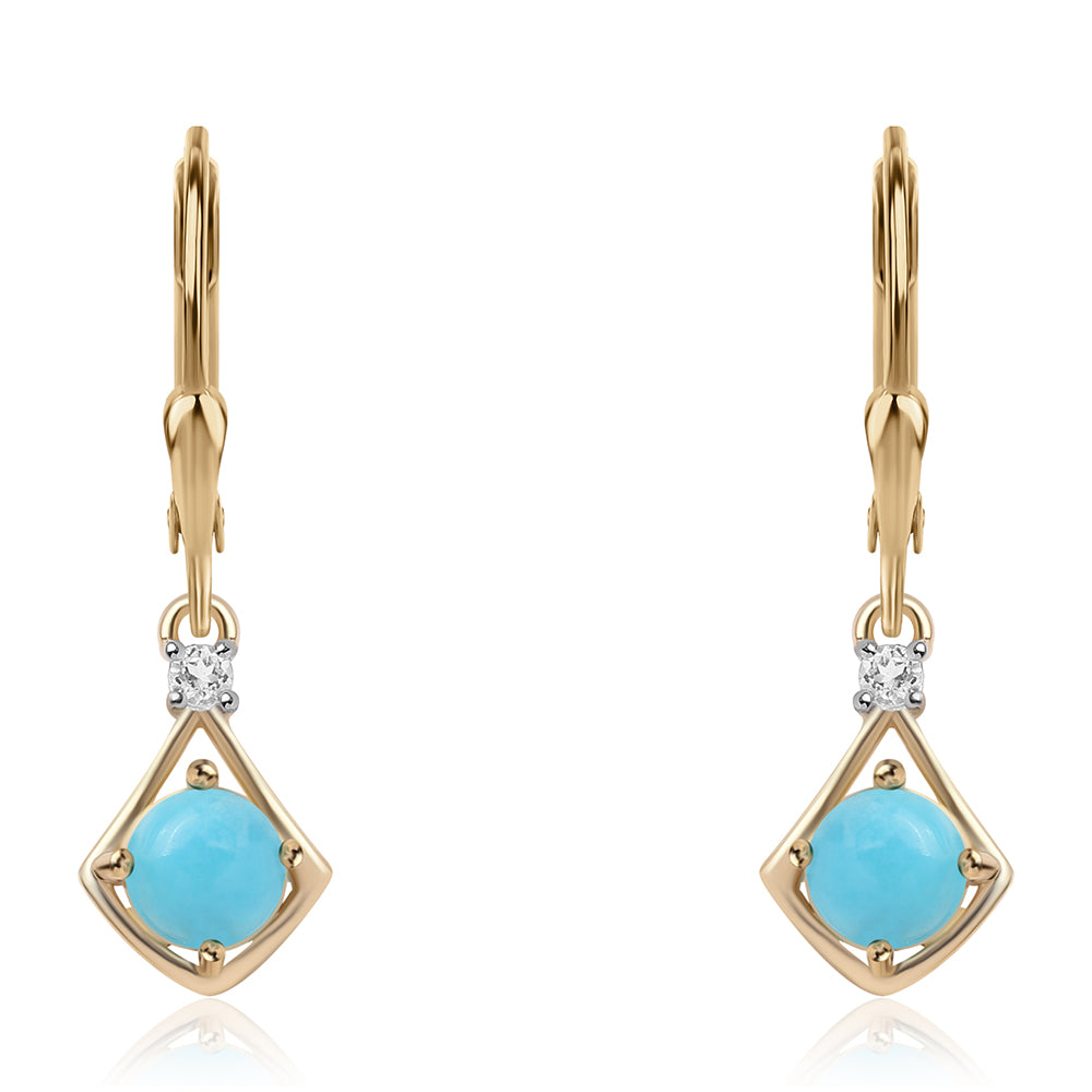 Pozlátené Strieborné Náušnice s so Sleeping Beauty Tyrkysom a Bielym Topásom