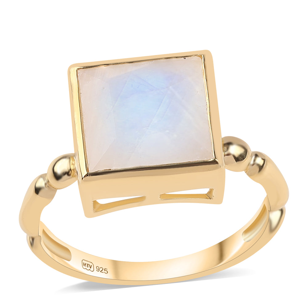 Pozlátený Strieborný Prsteň s AA dúhovým mesačným kameňom 1 