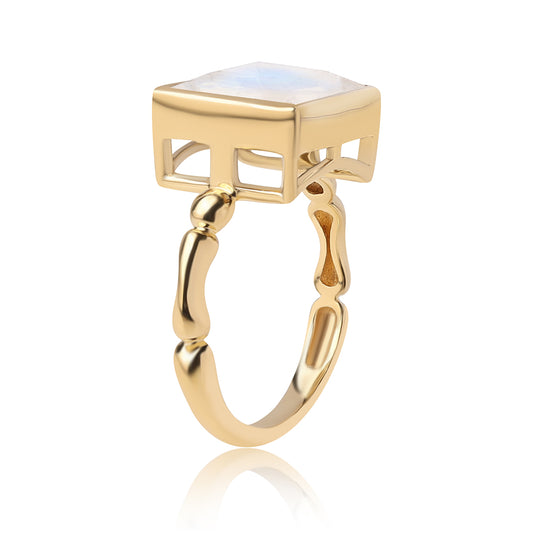 Pozlátený Strieborný Prsteň s AA dúhovým mesačným kameňom