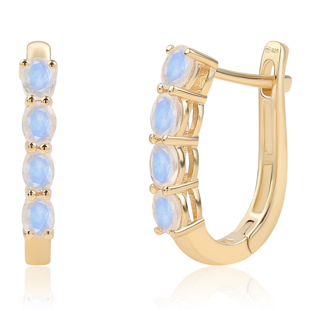 Pozlátené Strieborné Náušnice s AA dúhovým mesačným kameňom