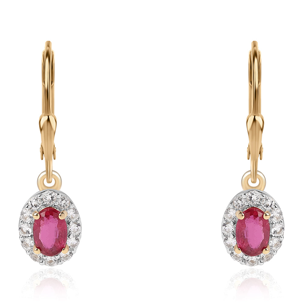Pozlátené Strieborné Náušnice s Mozambickým Rubínom a Bielym Topásom