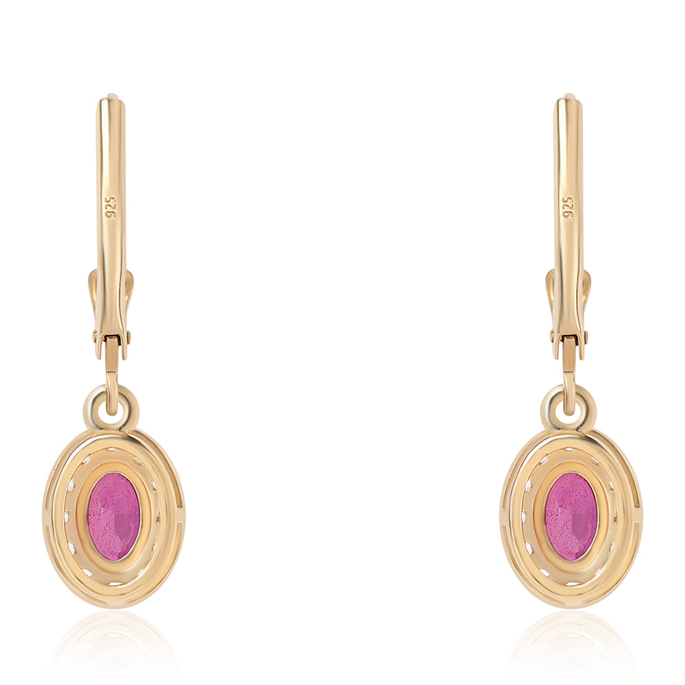 Pozlátené Strieborné Náušnice s Mozambickým Rubínom a Bielym Topásom 3 