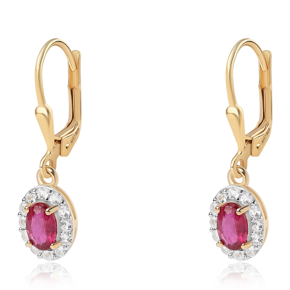 Pozlátené Strieborné Náušnice s Mozambickým Rubínom a Bielym Topásom