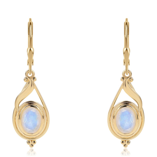 Pozlátené Strieborné Náušnice s AA dúhovým mesačným kameňom