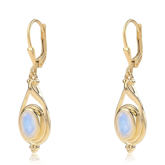 Pozlátené Strieborné Náušnice s AA dúhovým mesačným kameňom