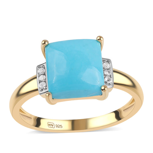 Pozlátený Strieborný Prsteň s so Sleeping Beauty Tyrkysom a Bielym Topásom
