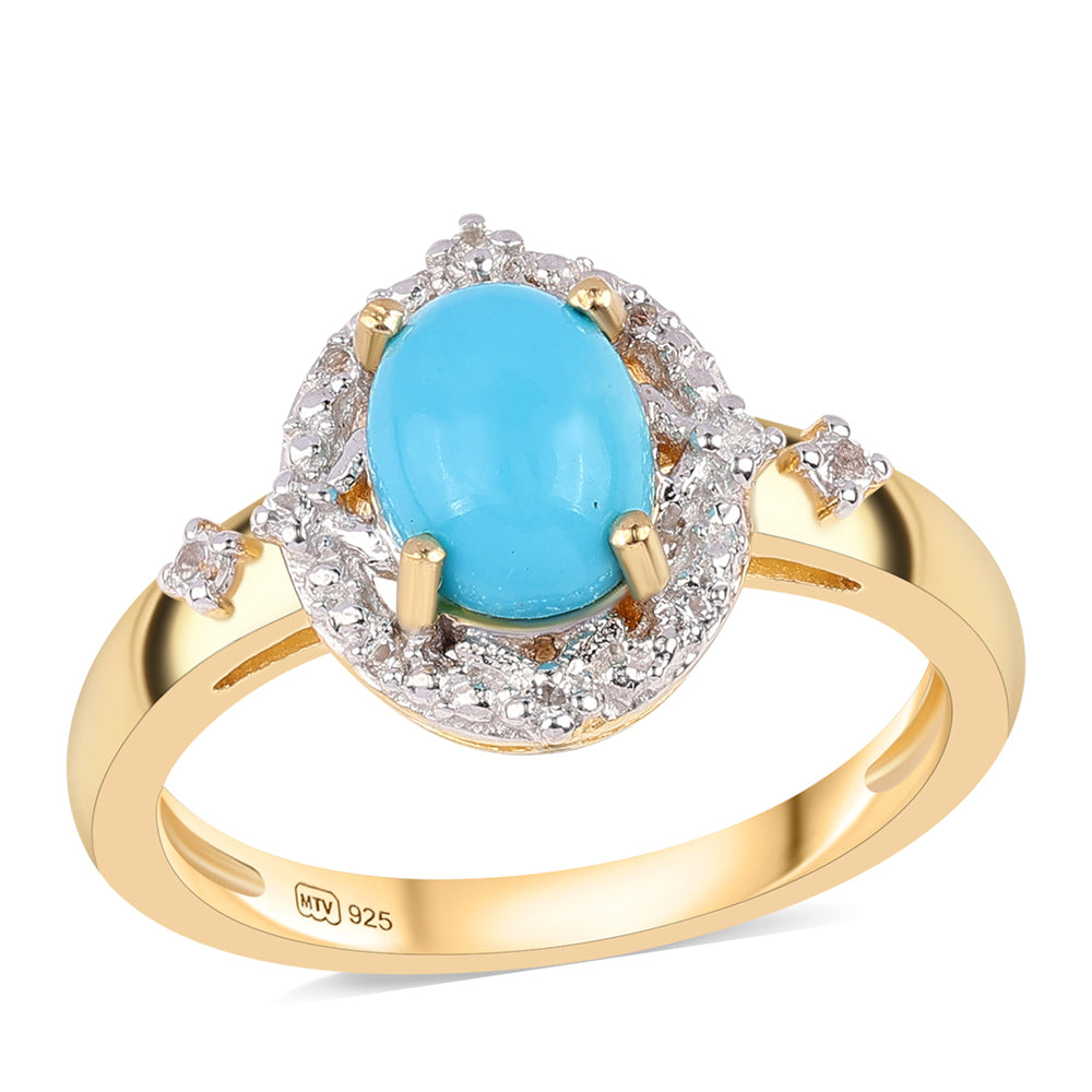 Pozlátený Strieborný Prsteň s so Sleeping Beauty Tyrkysom a Bielym Topásom 1 