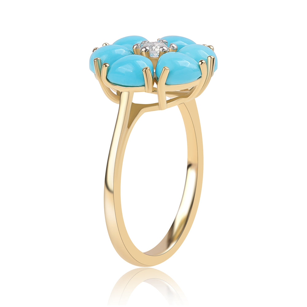 Pozlátený Strieborný Prsteň s so Sleeping Beauty Tyrkysom a Bielym Topásom 2 