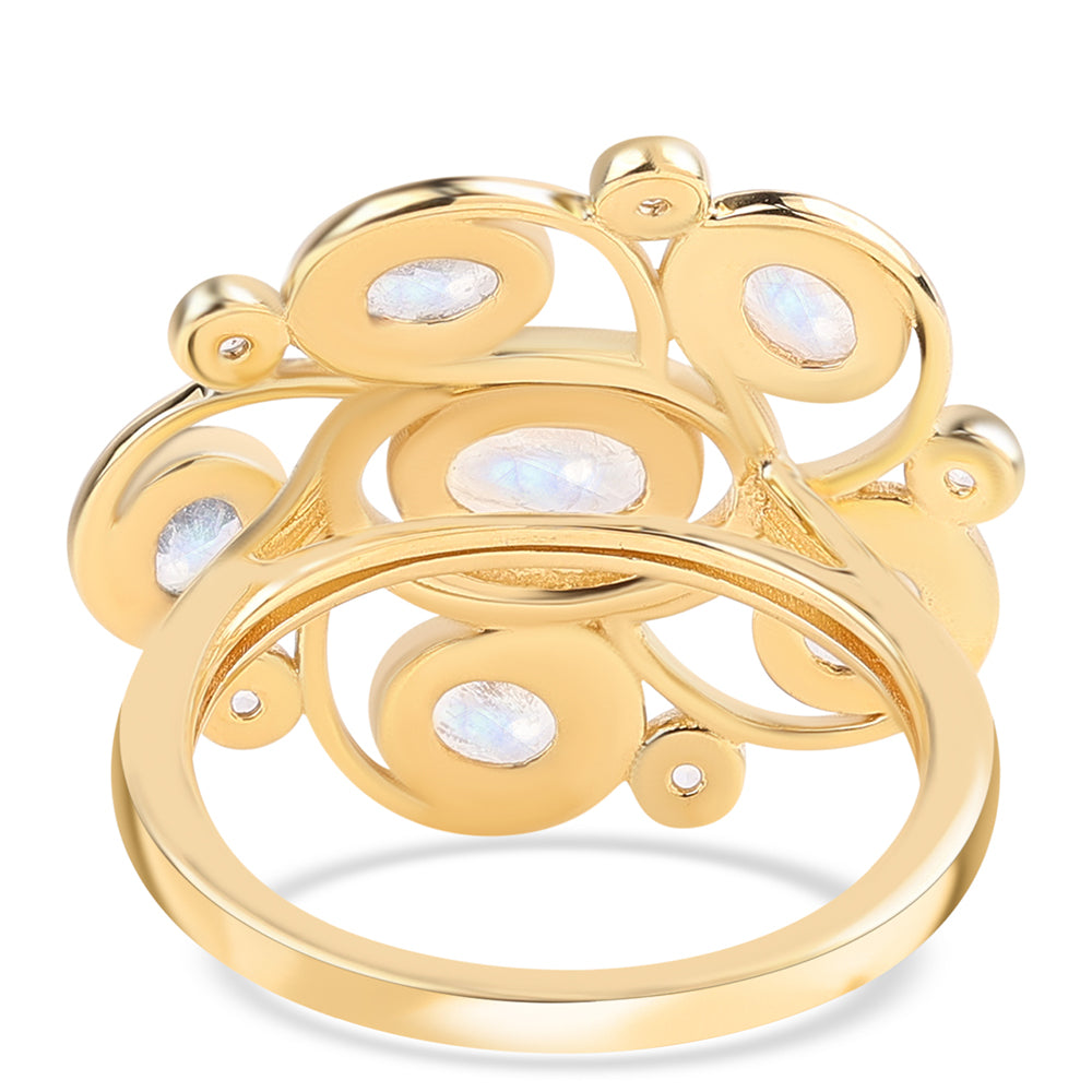 Pozlátený Strieborný Prsteň s AA dúhovým mesačným kameňom a Bielym Topásom