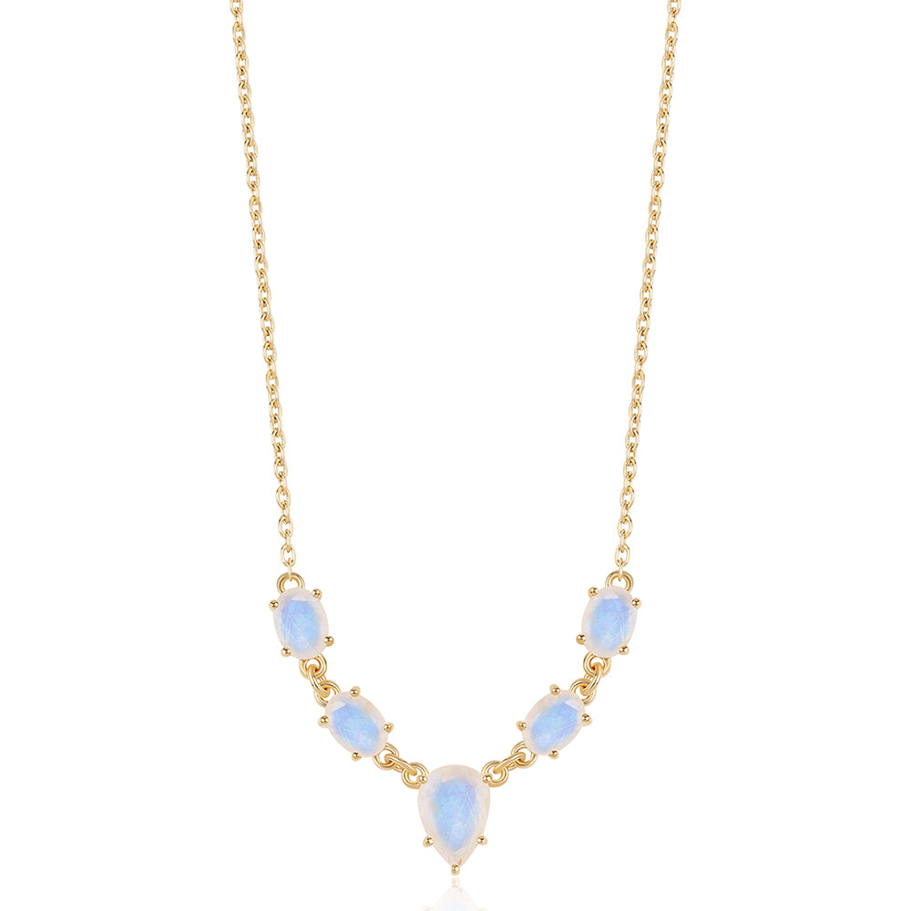 Pozlátený Strieborný Náhrdelník s AA dúhovým mesačným kameňom