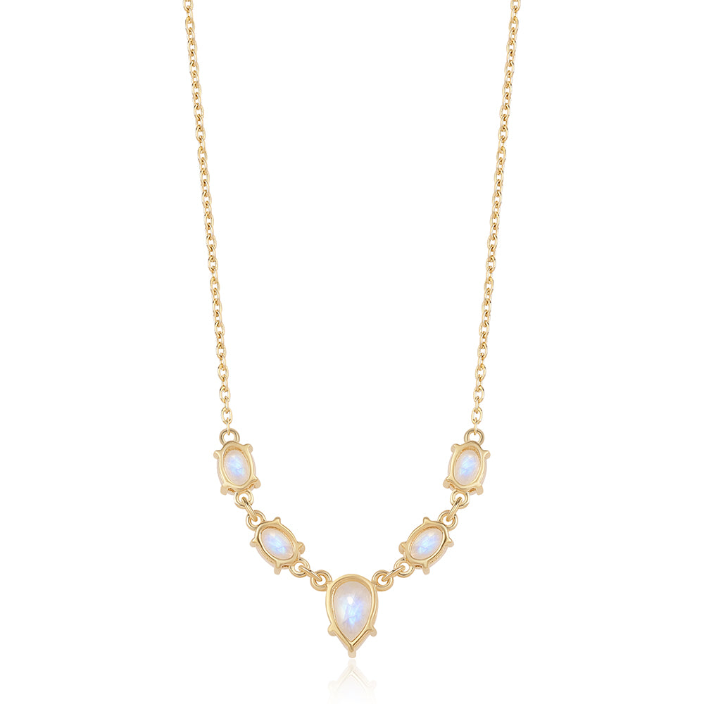 Pozlátený Strieborný Náhrdelník s AA dúhovým mesačným kameňom