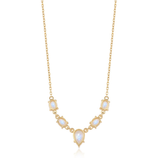 Pozlátený Strieborný Náhrdelník s AA dúhovým mesačným kameňom