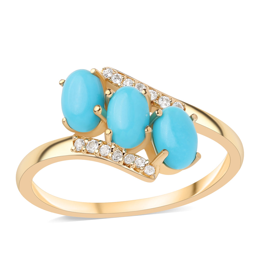 Pozlátený Strieborný Prsteň s so Sleeping Beauty Tyrkysom a Bielym Topásom 1 