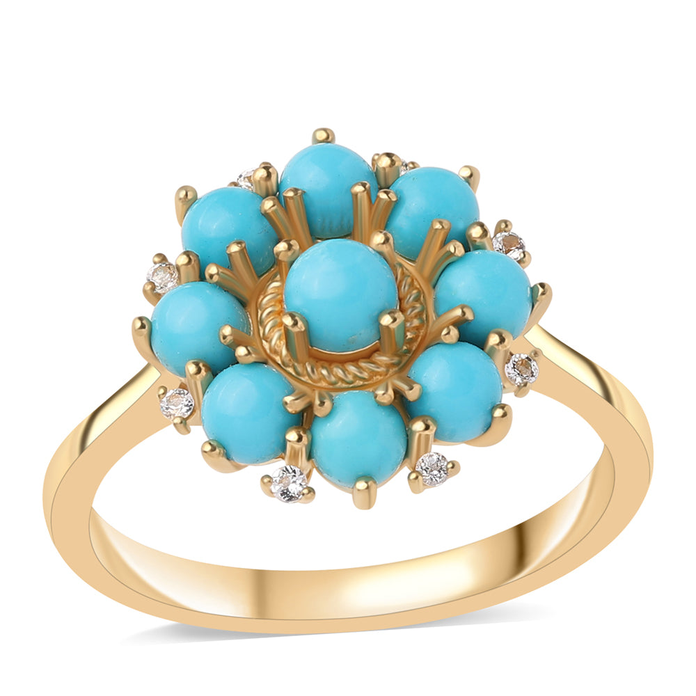 Pozlátený Strieborný Prsteň s so Sleeping Beauty Tyrkysom a Bielym Topásom 1 