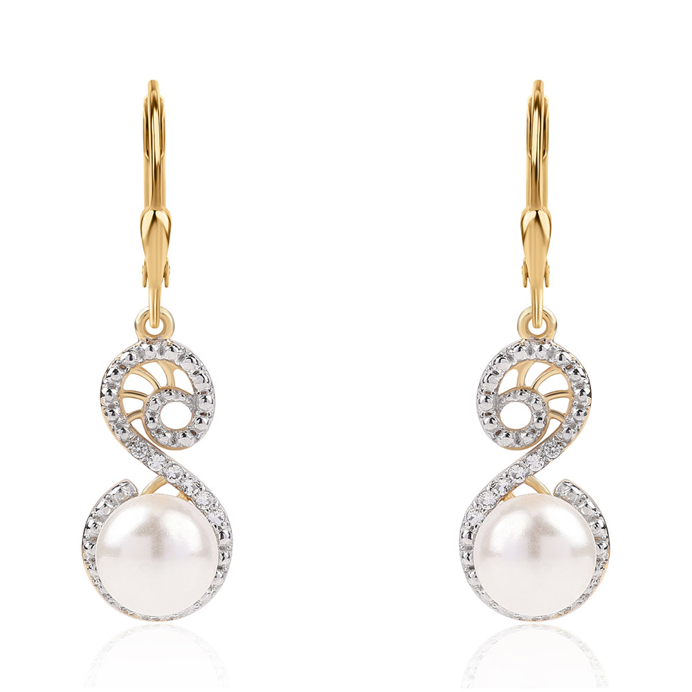 Pozlátené Strieborné Náušnice s Bielou Sladkovodnou Perlou a Bielym Topásom 2 